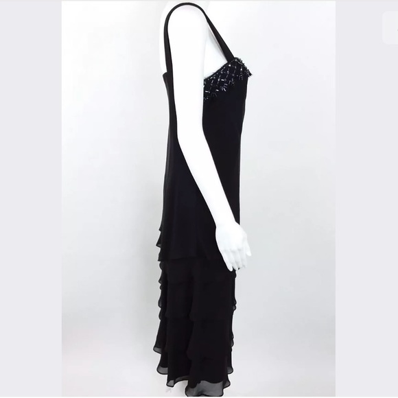 SL Fashions Dress Black Beaded Ruffle Tiered NWOT - Picture 4 of 8